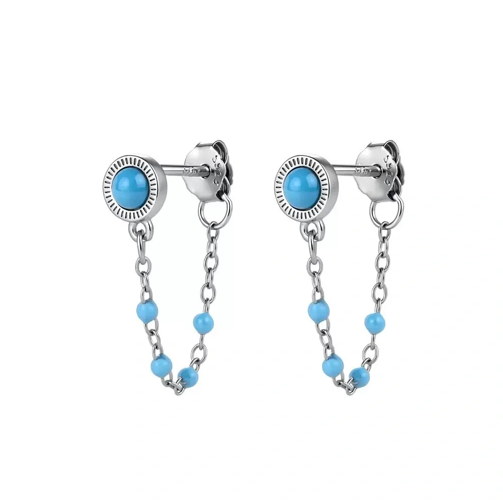 Blue & Silver Star Pendant Necklace with Pearl Accent and Matching Drop Earrings